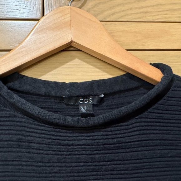 COS Rolled Neck Short Sleeve Cotton Ribbed Dress / xsmall - Picture 3 of 10